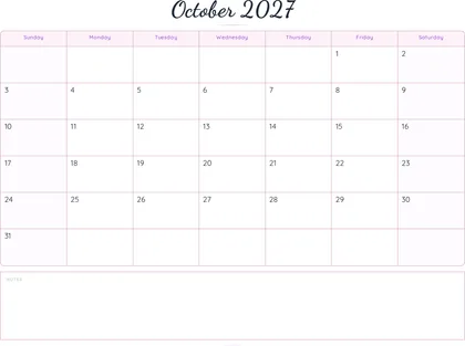 October 2027 Calendar thumbnail