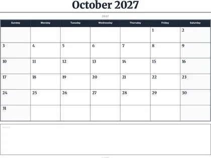 October 2027 Calendar thumbnail