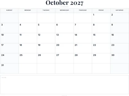 October 2027 Calendar thumbnail