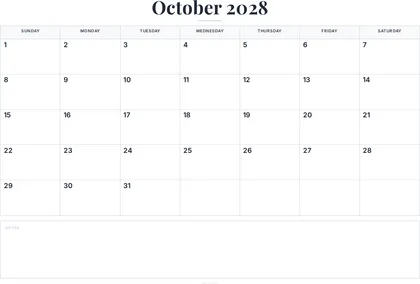 October 2028 Calendar thumbnail