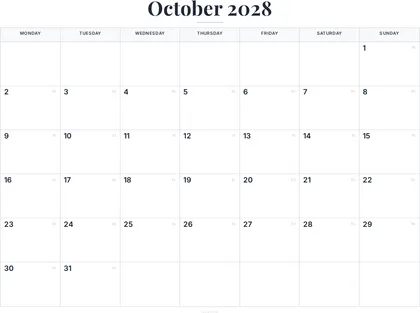 October 2028 Calendar thumbnail