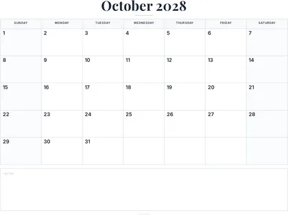October 2028 Calendar thumbnail