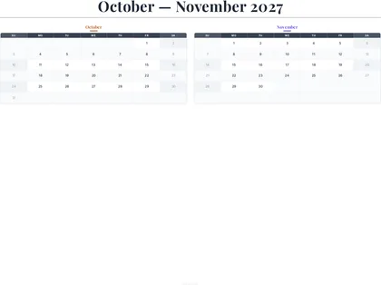 October–November 2027 Calendar thumbnail