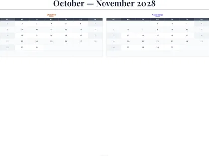 October–November 2028 Calendar thumbnail