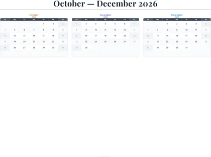 October–December 2026 Calendar thumbnail