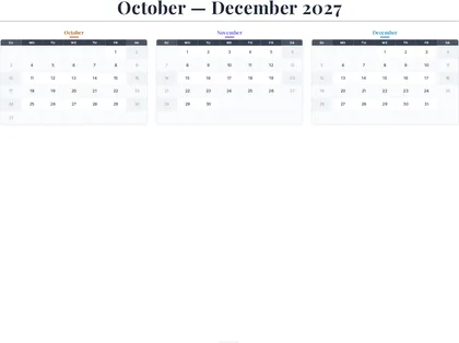 October–December 2027 Calendar thumbnail