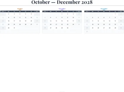 October–December 2028 Calendar thumbnail