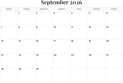September 2026 Calendar thumbnail
