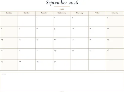 September 2026 Calendar thumbnail