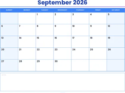 September 2026 Calendar thumbnail