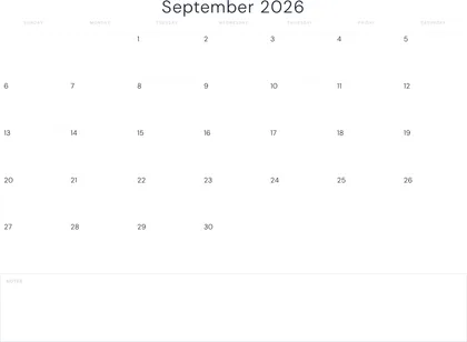 September 2026 Calendar thumbnail