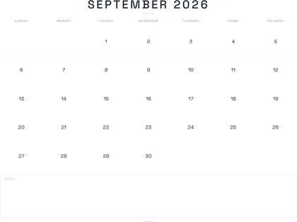 September 2026 Calendar thumbnail