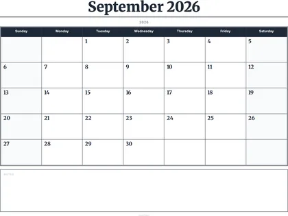 September 2026 Calendar thumbnail
