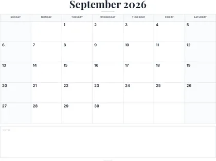 September 2026 Calendar thumbnail