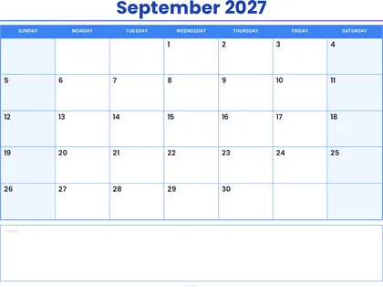 September 2027 Calendar thumbnail
