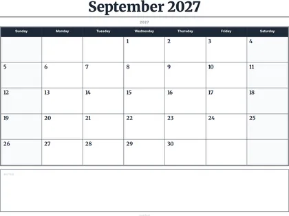 September 2027 Calendar thumbnail