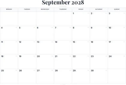 September 2028 Calendar thumbnail