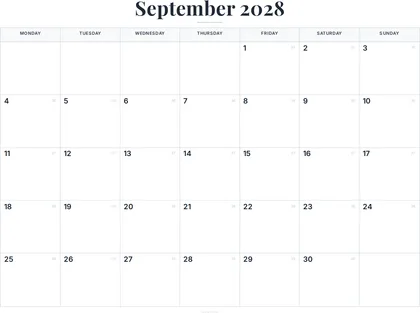 September 2028 Calendar thumbnail