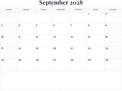 September 2028 Calendar thumbnail