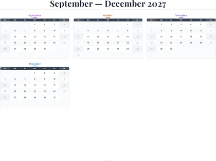 September–December 2027 Calendar thumbnail