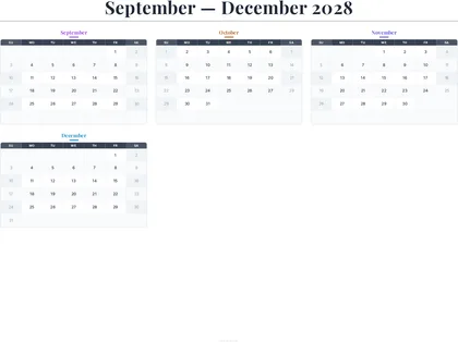 September–December 2028 Calendar thumbnail