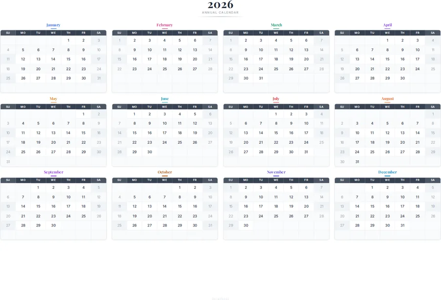 2026 One-Page Calendar preview