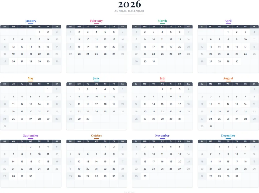 2026 One-Page Calendar preview