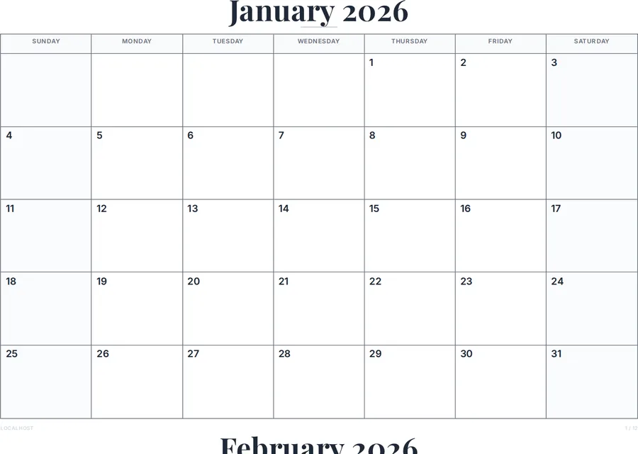 2026 Calendar Pages (12-Month Pack) preview