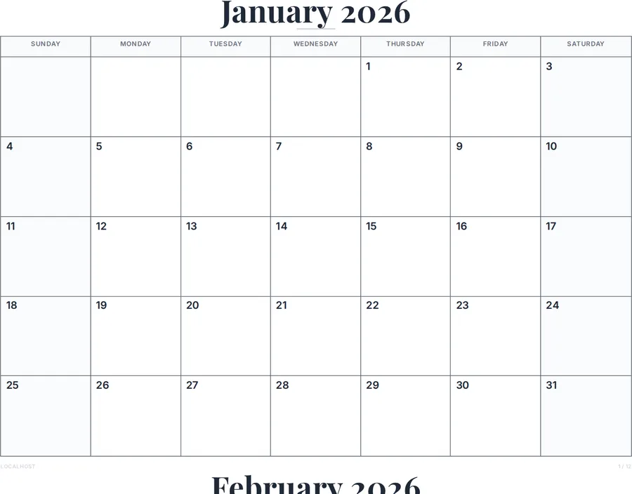 2026 Calendar Pages (12-Month Pack) preview