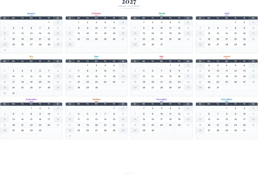 2027 One-Page Calendar preview