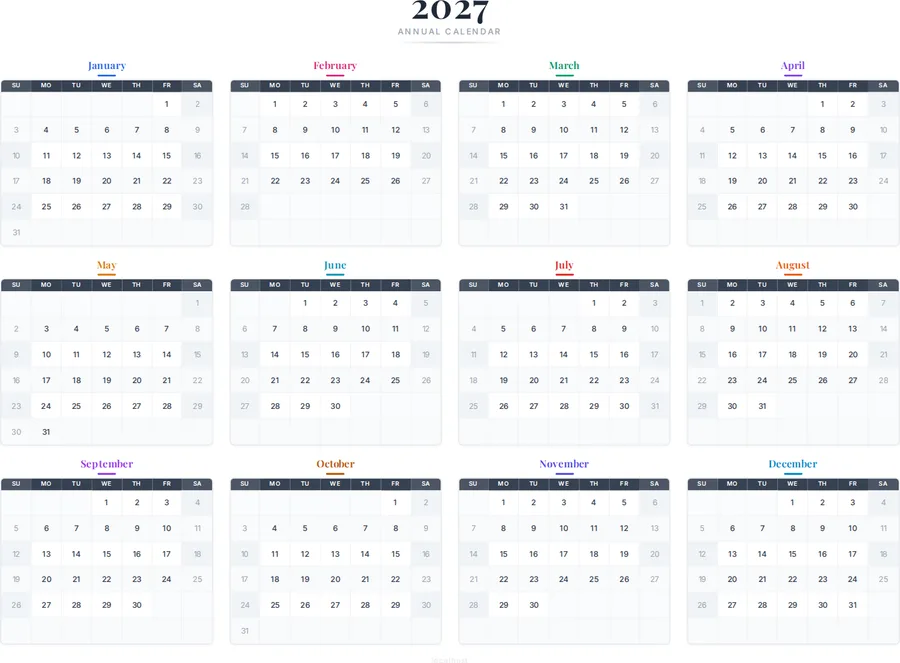 2027 One-Page Calendar preview