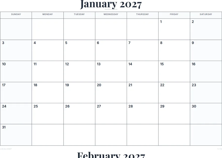 2027 Calendar Pages (12-Month Pack) preview