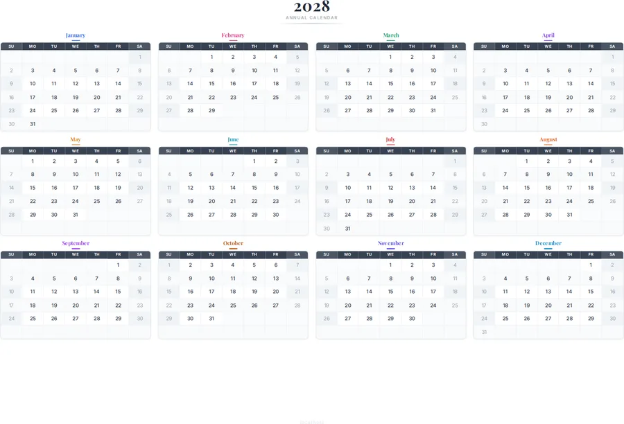 2028 One-Page Calendar preview