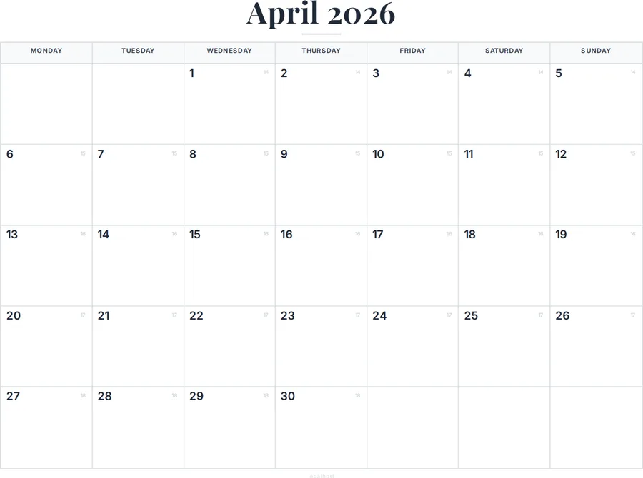 April 2026 Calendar Printable with US Holidays preview