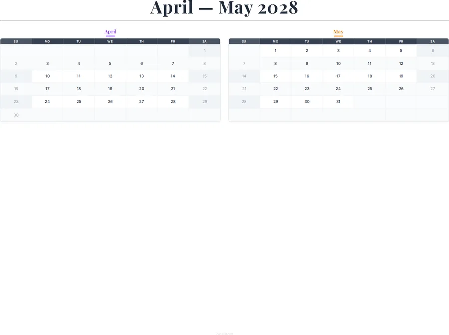April-May 2028 Calendar preview