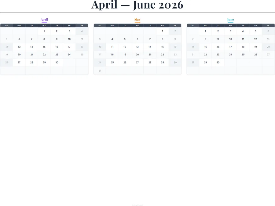 April-June 2026 Calendar preview