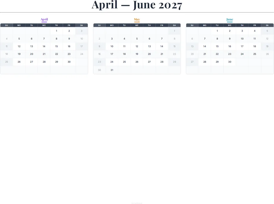 April-June 2027 Calendar preview
