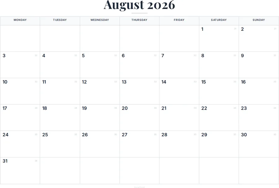 August 2026 Calendar Printable with Australia Holidays preview