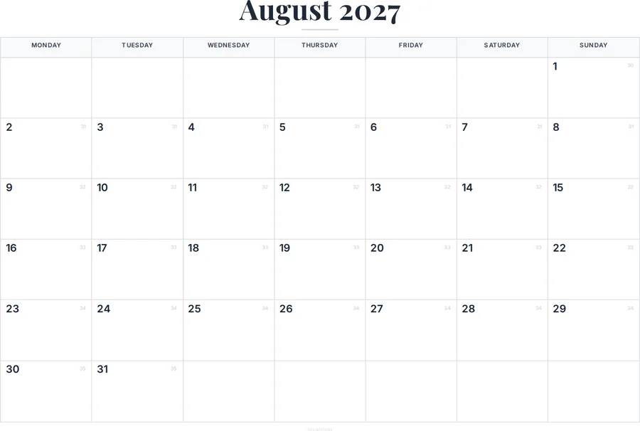 August 2027 Calendar Printable with Australia Holidays preview