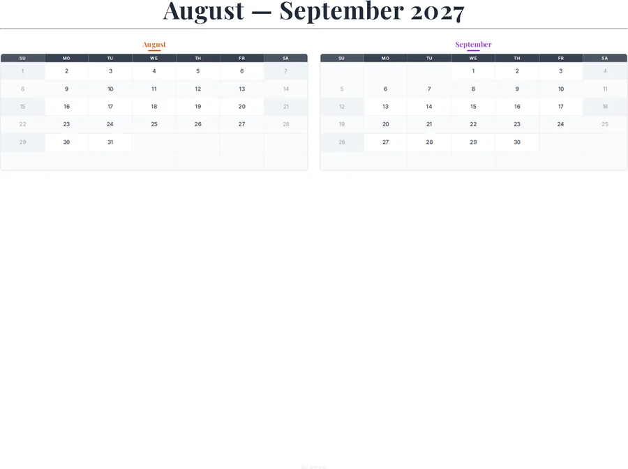 August-September 2027 Calendar preview