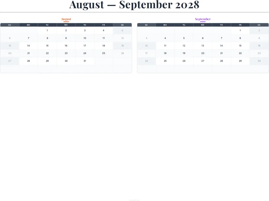 August-September 2028 Calendar preview