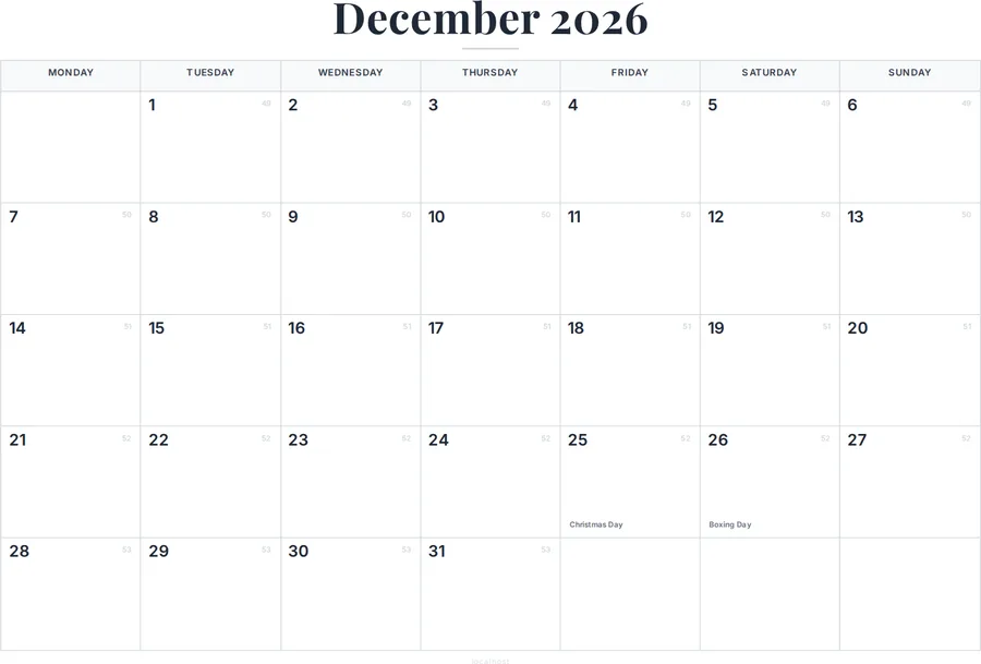 December 2026 Calendar Printable with UK Holidays preview