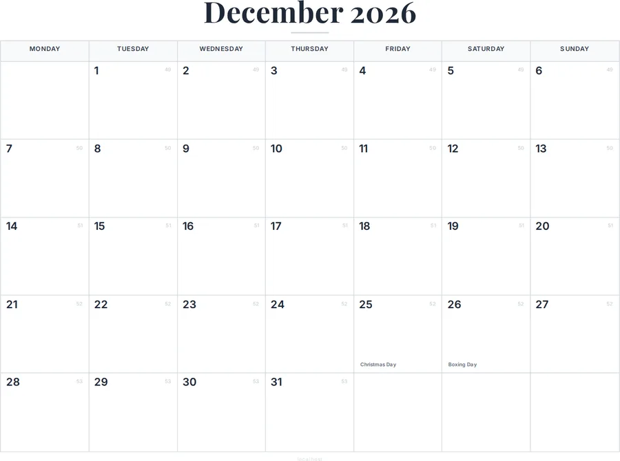 December 2026 Calendar Printable with Canada Holidays preview
