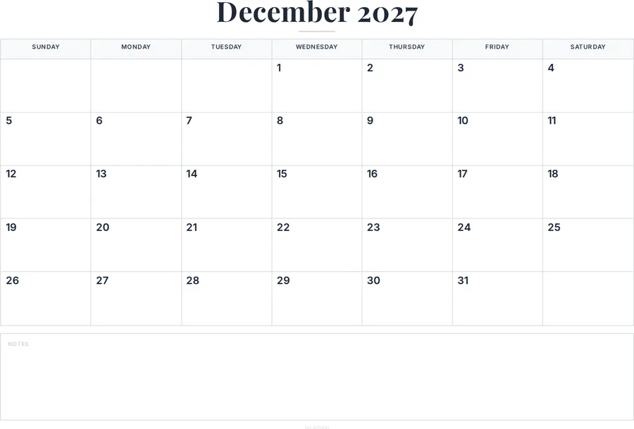 December 2027 Calendar Printable with Notes preview