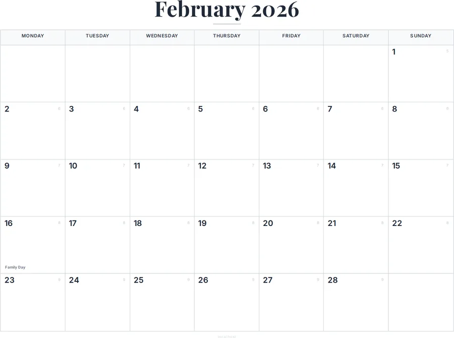 February 2026 Calendar Printable with Canada Holidays preview