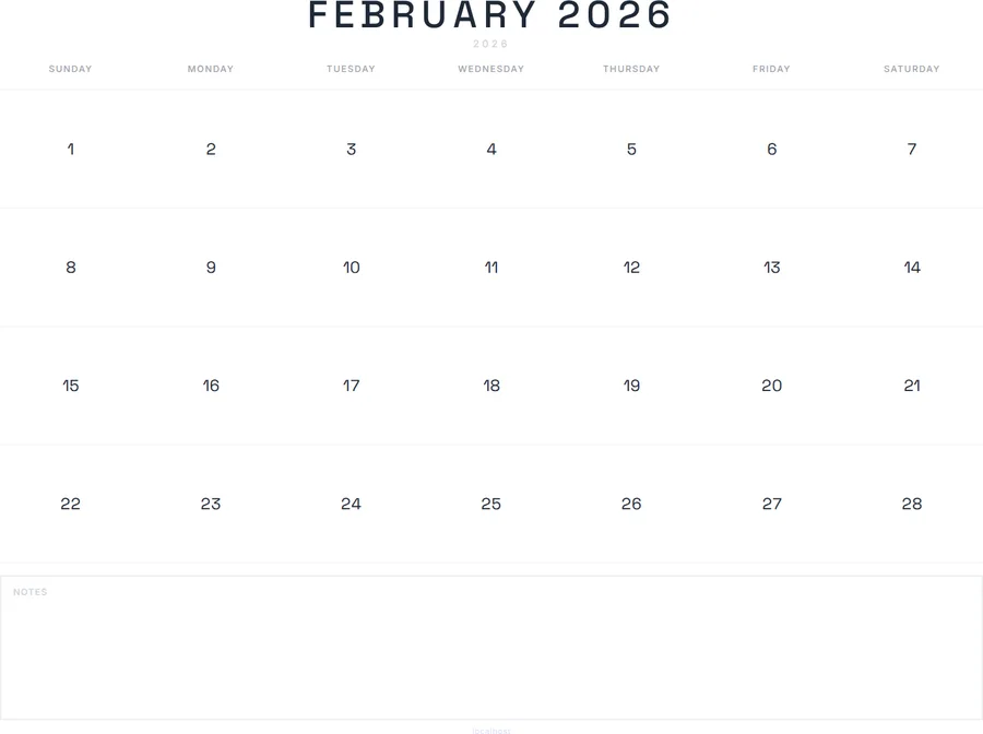 February 2026 Calendar Printable with Notes - Modern preview