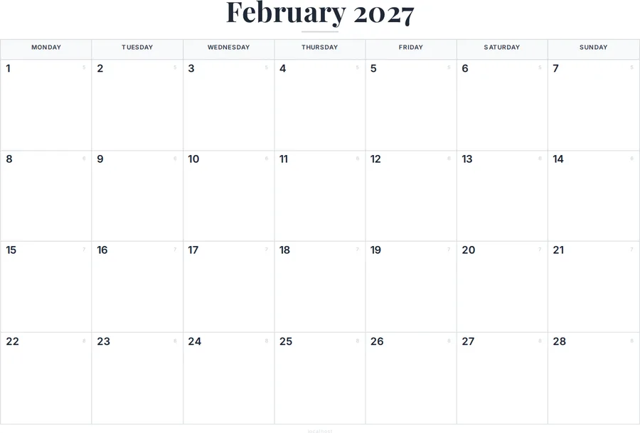 February 2027 Calendar Printable with Australia Holidays preview