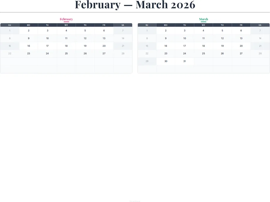 February-March 2026 Calendar preview