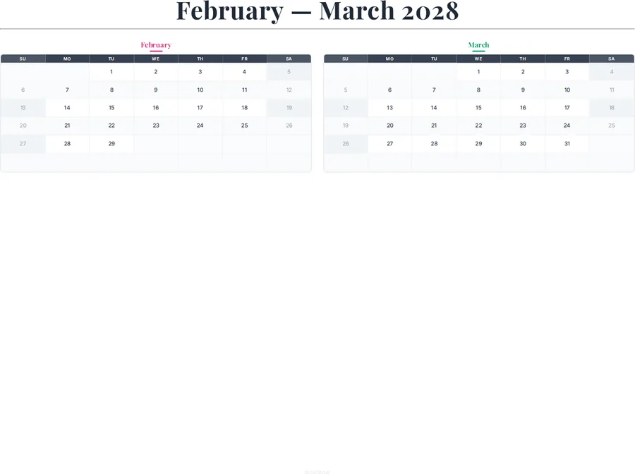 February-March 2028 Calendar preview