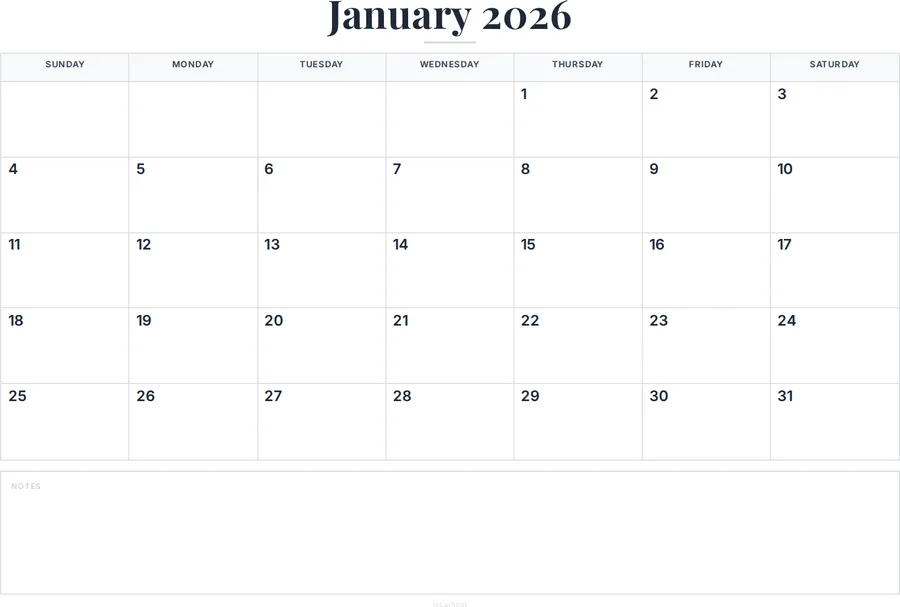 January 2026 Calendar Printable with Notes preview